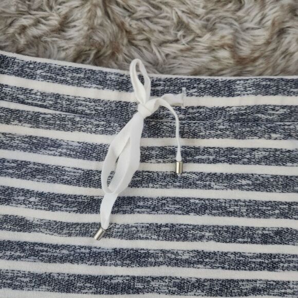 Kenji Drawstring Waist Sweatshirt Material Mini Skirt Blue Striped Size Medium - Picture 2 of 9